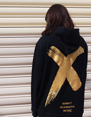 ovb刷漆标语卫衣男国潮宽松情侣装设计师潮牌男装大叉x烫金外套saint