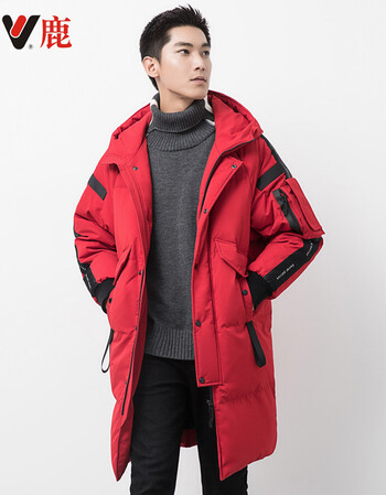 yaloo/雅鹿羽绒服男2018冬季新款男士连帽中长款保暖修身上衣 红色