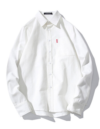 衬衣碎花修身牛津纺长袖衬衫男秋季外穿潮流韩版 白色 4xl