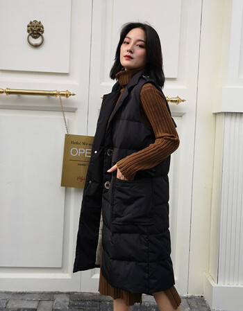 2018冬季新款大衣领韩版显瘦气质休闲长款羽绒背心女马甲 黑色 m