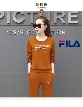 秋季新款斐乐fila女士运动套装圆领长袖长裤两件套透气跑步运动服 s
