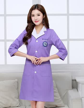 半纹绣师韩版白大褂工作服医生服中袖美容服定妆师服装四季装 浅紫色
