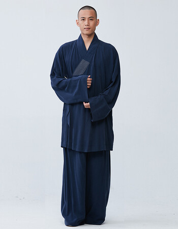 新品僧服秋装男罗汉褂套装夏季薄款纯棉斜襟汉服男和尚服 540深蓝 xl