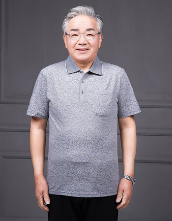 爷爷装夏装老头衫中老年人短袖t恤男老人汗衫半袖衣服60-70岁poloy