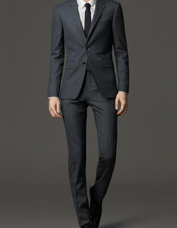 羊毛西装男套装修身商务职业上班正装深灰色西服套装男士结婚礼服 中