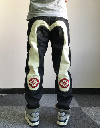 evisu福神大m印花原浆嘻哈休闲长裤达摩龙头刺绣鲤鱼机械原浆裤子