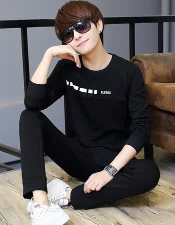 初中生15男孩高中学生14青少年16长袖t恤17运动套装18岁一套衣服 黑色