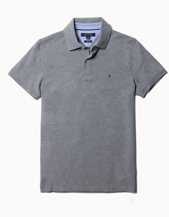 美国tommy hilfiger 汤米男式修身弹力纯色短袖polo衫t恤现货 深灰色