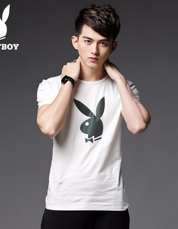 花花公子夏季韩版新款男士t恤男短袖圆领修身体恤半袖衣服男装打底衫