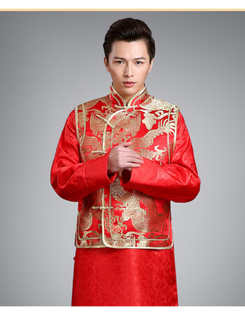 汉式婚礼新郎新娘礼服红色嫁衣男女套装皇帝皇后演出古装唐装汉服