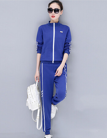 套装女2018秋季新品韩版时尚休闲女士衣服连帽卫衣两件套套装 蓝色 l