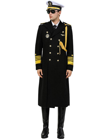 海军船长服风衣外套保安制服礼宾服男长款羊毛呢子双排扣大衣 羊毛呢