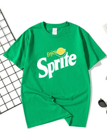 2018新款原宿绿色短袖 ins上衣情侣衣服 xc-白字sprite镂空雪碧-深绿