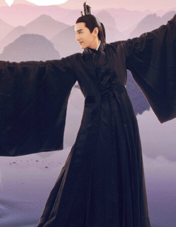 白真昆仑虚弟子舞蹈戏服古装男女士汉服长袍侠客年会服装 黑袍黑披