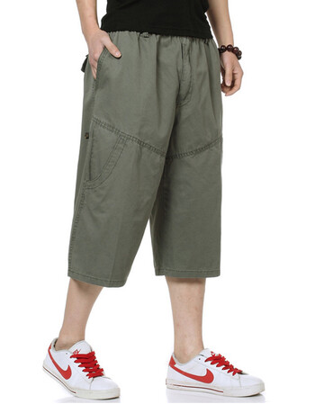 加肥加大七分裤男士特大马裤300斤大胖大码男装大裤衩7分休闲中裤 军