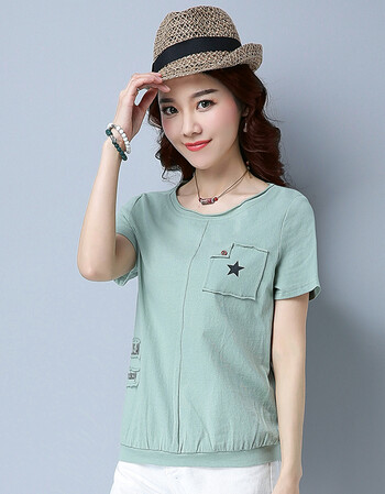 短袖t恤女宽松上衣2018夏装新品韩版时尚百搭休闲打底衫 豆绿色 xxl