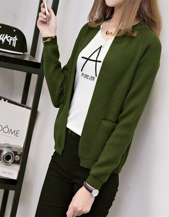 上衣长袖早秋女装秋新款2018春装针织毛衣外套女韩版春秋开衫 军绿 s