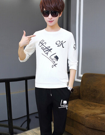 16岁男孩秋天套装青少年13初中学生15长袖t恤大童 白色(6670) xl/175