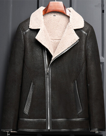 皮毛一体皮衣男真皮皮衣修身青年皮夹克机车服外套皮草厚 白色内胆