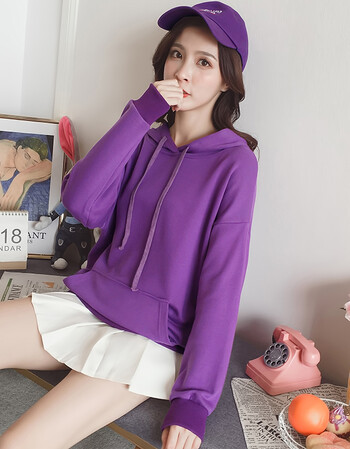 新款女装宽松薄款学生韩版长袖秋天百搭上衣连帽卫衣潮 7583深紫色 xl