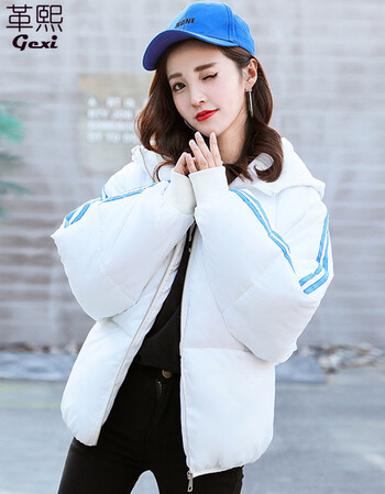 女短款棉袄大码初中生高中学生面包服百搭连帽宽松棉服外套女 白色 m