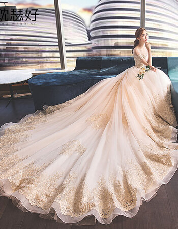 赛瑞曼婚纱18新款新娘结婚礼服拖尾公主梦幻抖音显瘦简约 拖尾 xl