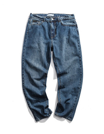 春秋新款日系简约水洗做旧宽松小脚哈伦牛仔裤男小直筒裤子潮 蓝色 m