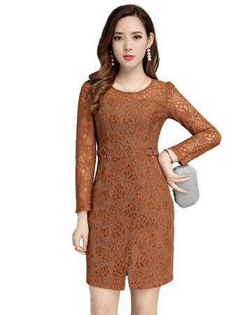 女士春秋季长袖蕾丝连衣裙2018新款时尚修身收腰气质女人味打底裙