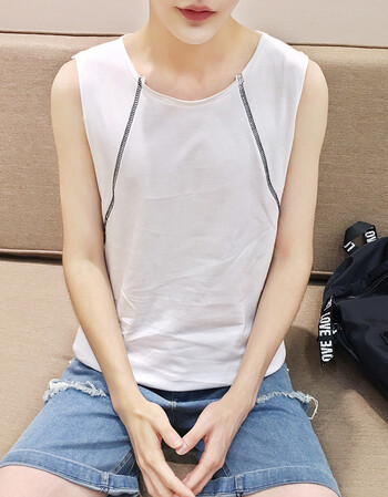 墨麒麟 潮男无袖t恤 男士时尚休闲夏装圆领大码宽松纯色汗衫 白色 xl