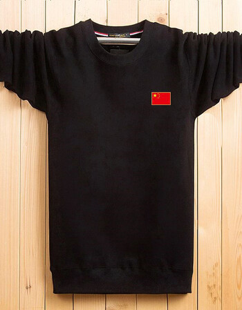 中老年大码男装长袖t恤胖子休闲加绒保暖男士加肥加大打底t恤秋 黑色