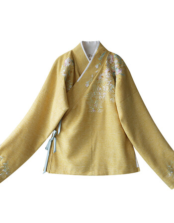 菊满寒城上衣 清水溪原创 传统汉服女刺绣交领上衣 秋冬双层外套 黄色