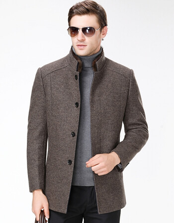 ckcalicoklare 冬季外套新款男士中长款修身立领加厚毛呢大衣外套大衣