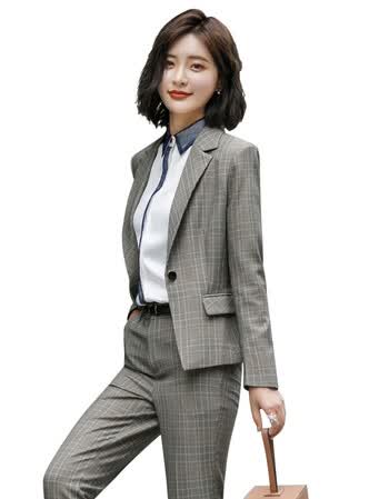 喜优佳2018秋冬季新款女装复古格子西装脚裤套装都市潮流百搭职业装