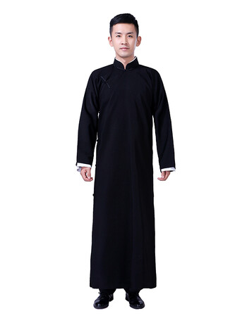 服装男民国长衫长袍唐装五四青年学生古装棉麻成人演出服新品 黑色 s