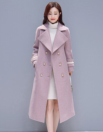 华哥弟情女装羊绒毛呢大衣女2018秋冬新款翻领双排扣过膝长款韩版宽松