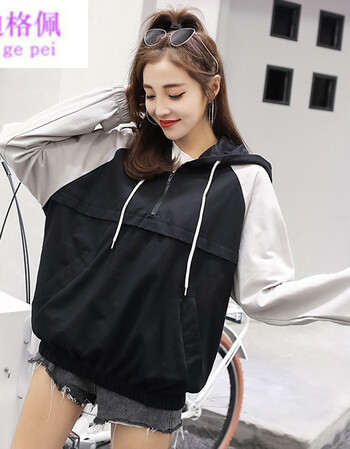 青少女中学生社会女生成人胖妹妹装青少年2018秋新款原宿bf风连帽卫衣