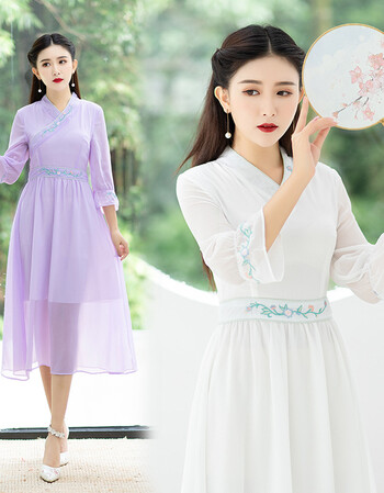 古装改良汉元素女装民国风古装唐装仙女连衣裙女复古汉服古风日常旗袍