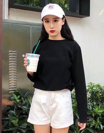 女装品牌2018新款t恤ins秋季黑色长袖女外穿宽松上衣内搭纯色百搭打底