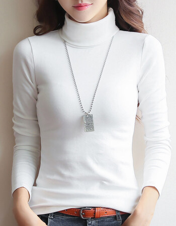 秋装女2018高领长袖打底衫女圆领修身白色t恤女秋季上衣体恤 白色 m