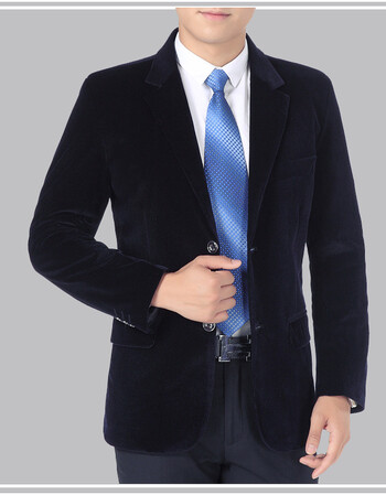 中年男士灯芯绒西服中老年男装商务休闲西装单西外套爸爸上装 藏青色