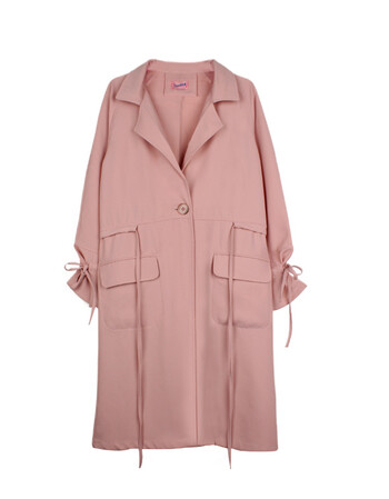 林小宅12点向日宅物春装新品粉色中长款绑带日系风衣外套171117 烟