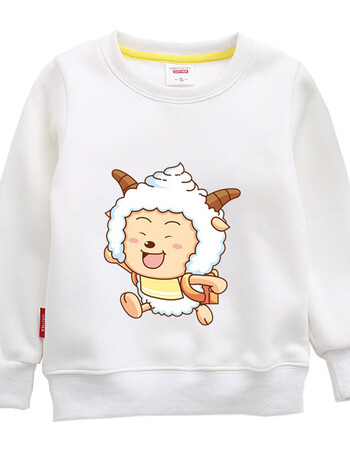儿童红色外套 喜羊羊童装卫衣男童秋冬上衣女童加绒打底衫中大童 白色