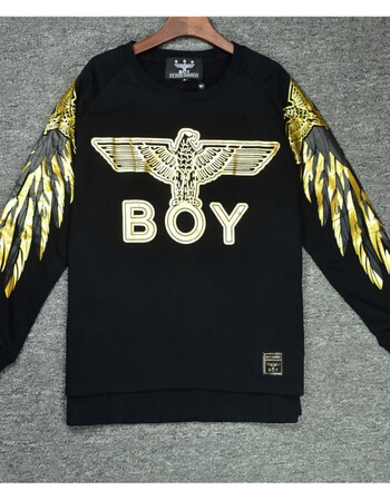 boy london男女情侣卫衣前短后长手臂羽翼大翅膀老鹰印花 黑色金鹰 s