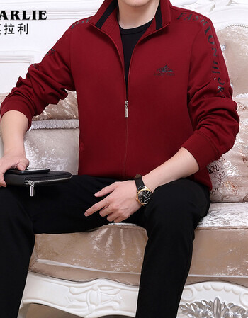 春秋季爸爸装冬中年休闲运动服男三件套 jxl8016红色(外套 裤子 长袖)