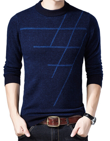 青年男士打底衫秋冬新款休闲羊毛衫圆领套头毛衣韩版针织衫百搭 深蓝