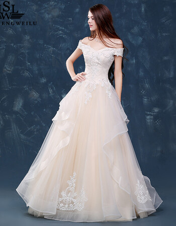 鲁(shengweilu)婚纱礼服2016夏季新款新娘齐地显瘦韩式大码一字肩婚纱