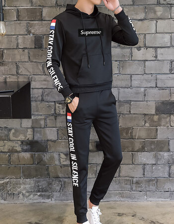 衣男官网旗舰潮牌连帽长袖一套外套帽衫套装潮 黑衣黑裤 黑标 2xl