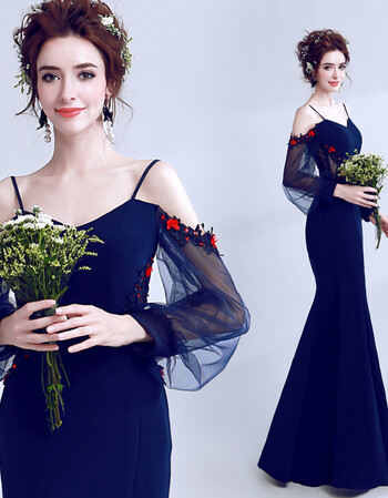 性感气质名媛晚宴年会演出深蓝色鱼尾婚纱礼服 深蓝色 m