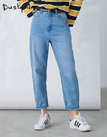jeans复古风牛仔裤高腰宽松显瘦萝卜裤女 浅蓝色 l/170