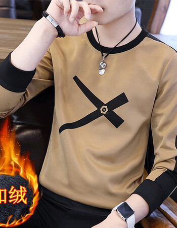 秋冬季长袖t恤男保暖衣服秋装上衣中学生加绒卫衣潮流打底衫秋衣 剪刀